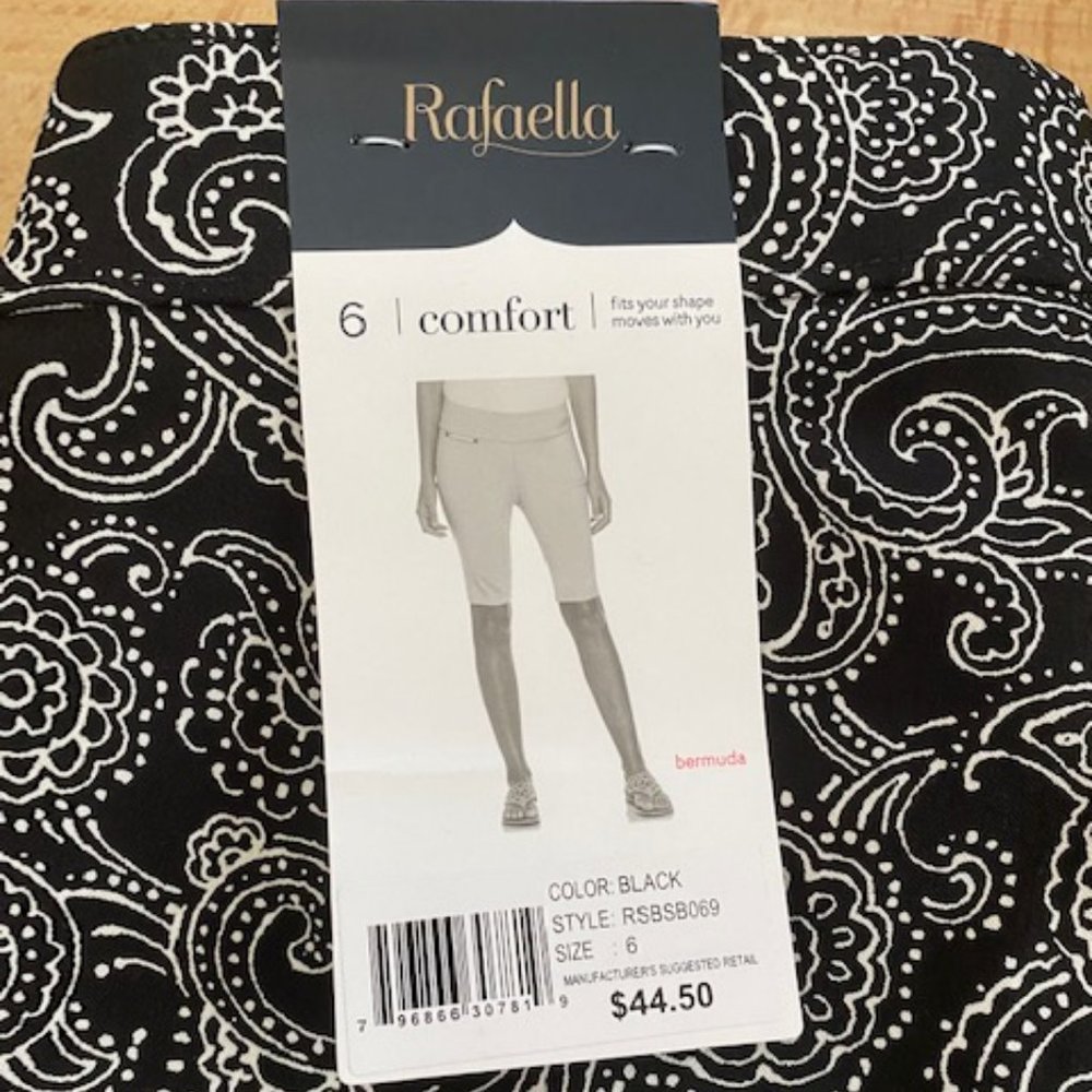 Rafaella Bermuda Shorts Black/White Paisley Size 6
